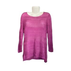 Investments Women's Fushia Long Sleeve Round Neck Pullover Sweater Tunic SZ L